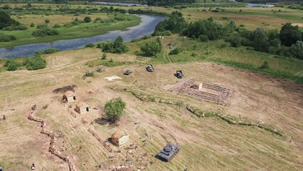 Aerial view of reconstruction of battlefield from Second World War