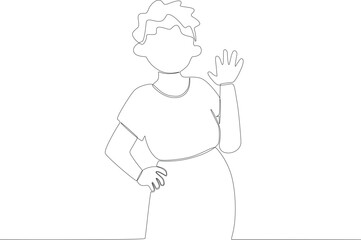 A woman waving on an African day. Africa day one line drawing