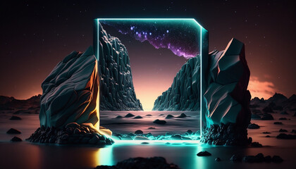 Add a touch of sophistication to your space with this futuristic neon wallpaper. Generative AI.