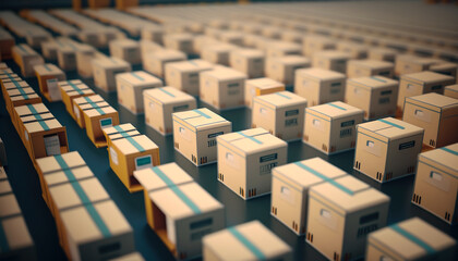 Fototapeta premium Business management or organization with smart system..package box or contener in storage warehouse.robot automation technology.market demand and supply.generative ai technology