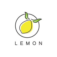 Fresh lemon fruit logo with leaves illustration template. Logo for lemon juice,lemon garden,fruit shop,modern vector.
