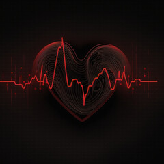 Red heart, heartbeat, human fingerprints, generative AI