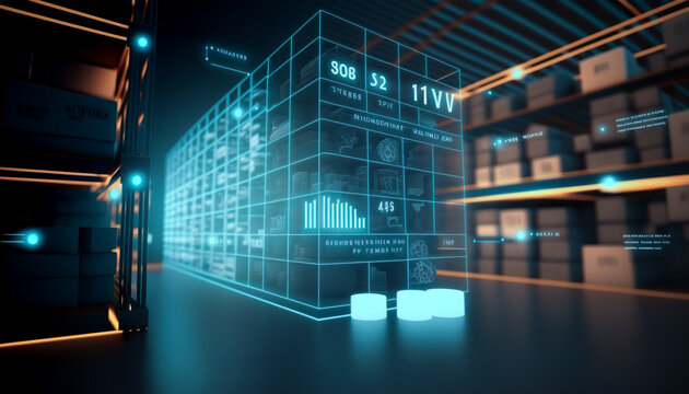 Business management or organization with smart system..package box or contener in storage warehouse.robot automation technology.market demand and supply.generative ai technology