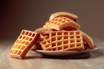 Belgian waffles on a brown background.