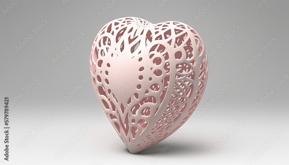Poster a pink heart shaped object on a gray background with a shadow of the object in the middle of the ima