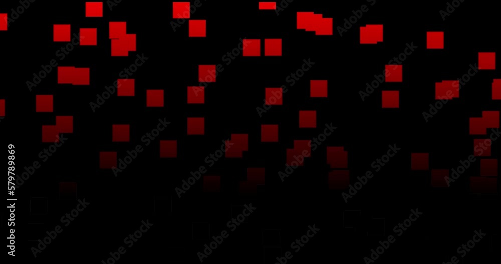 Poster pixel art, square falling down, chaos. pixel rain on black background. motion, animation. colored pi