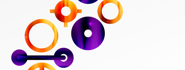 Minimal geometric abstract background. Shiny and glossy circle, line and round shapes design. Trendy techno business template for wallpaper, banner, background or landing