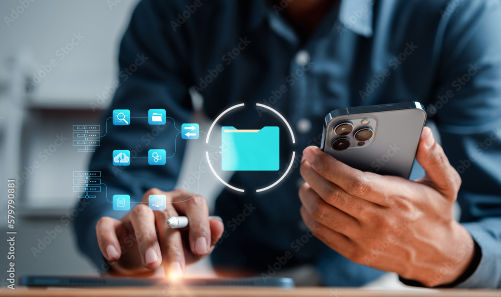 Aufkleber Document Management System, online documentation database and process automation to efficiently manage files, knowledge and documentation in enterprise with ERP. Corporate business technology, DMS