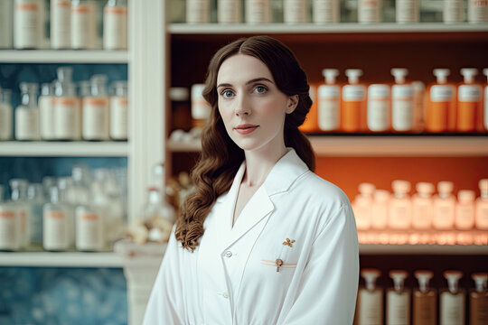 Female pharmacist in a pharmacy store, Generative AI