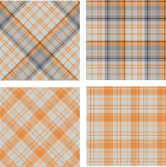 Set with checkered background in light gray and orange colors for plaid, fabric, textile, clothes, tablecloth and other things. Vector image.