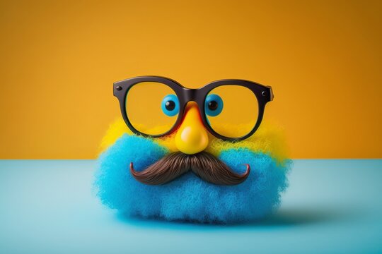 ?Have a hilarious April Fool's Day with funny prank glasses featuring bushy eyebrows and mustache on a bright background. AI generation