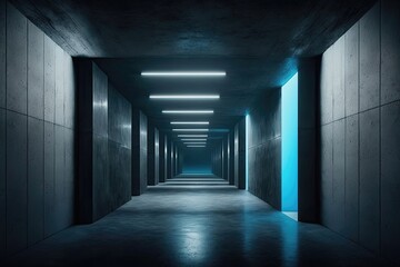 Blue glossy underground showroom. Generative AI