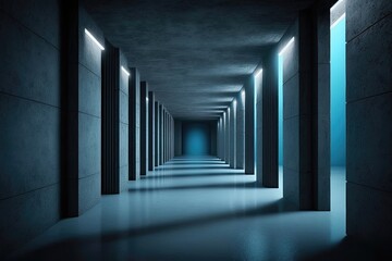 Blue glossy underground showroom. Generative AI