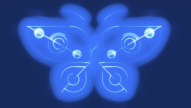 Blauer Lichtstrahl folgt den Konturen eines Schmetterlings - vor und zur&uuml;ck Animation f&uuml;r Loop - ProRes 4444 mit Alpha