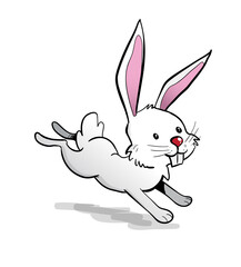 Cute little white rabbit running and jumping