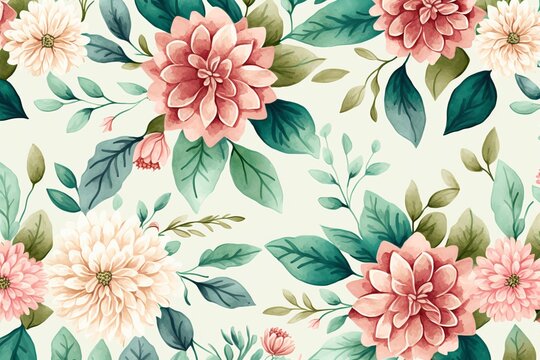 cute watercolor floral seamless pattern Generative AI
