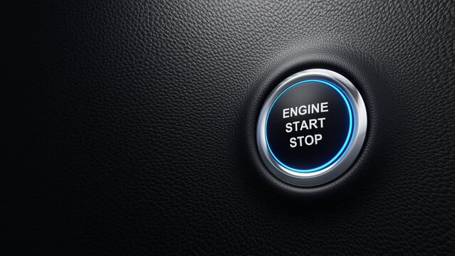 Engine Start Stop push button animation, Engine start and stop modern car button with blue shine, Just push the button, 4K 3D loop animation