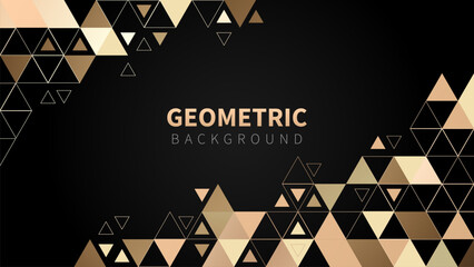 Template with a luxury gold gradient triangular pattern on each corner position with a space. Modern black geometric background for business or corporate presentation. Vector illustration