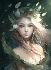 Delicate Forest Fairy Girl Fantasy Anime. Generative AI