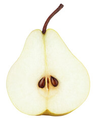 Half of green yellow pear fruit isolated on transparent background