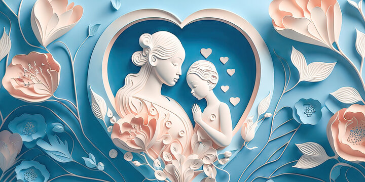 Muttertag Tag der Liebe Danke an unsere M&uuml;tter Banner Card Karte Gl&uuml;ckwunsch Generative AI Digital Art Scherenschnitt Abstrakte Surreale Kunst
