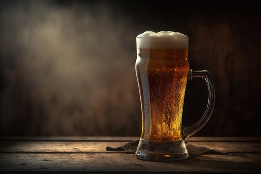 Beer mug on a dark background with foam. Isolated object.