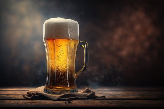Beer mug on a dark background with foam. Isolated object.