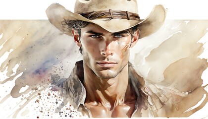 cowboy portrait, watercolor illustration. Generative AI
