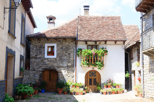 Old town of the beautiful village of Anso, Huesca, Spain