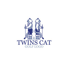 Twins cat golf logo design