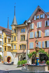 Square in Biel, Switzerland - obrazy, fototapety, plakaty