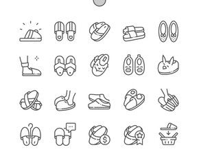 House slippers. Home shoes. Children slippers. Buy, price and reviews. Pixel Perfect Vector Thin Line Icons. Simple Minimal Pictogram