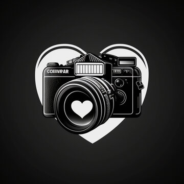 symbolo camera fotografica, emoji, camera, heart, love for photography, generative AI