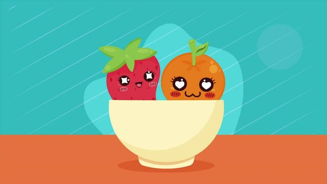 orange and strawberry kawaii characters animation