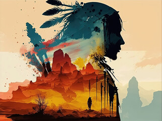 Beautiful Native American Indian abstract art, generative ai - obrazy, fototapety, plakaty