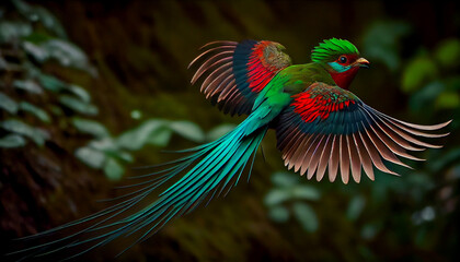Flying_Resplendent_Quetzal_Pharomachrus Ai generated image
