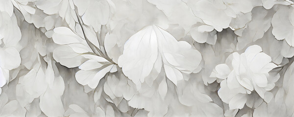 White flower texture background abstract white texture background for banner, art background Luxury minimal style wallpaper, art flower and botanical leaves, Organic shapes - obrazy, fototapety, plakaty