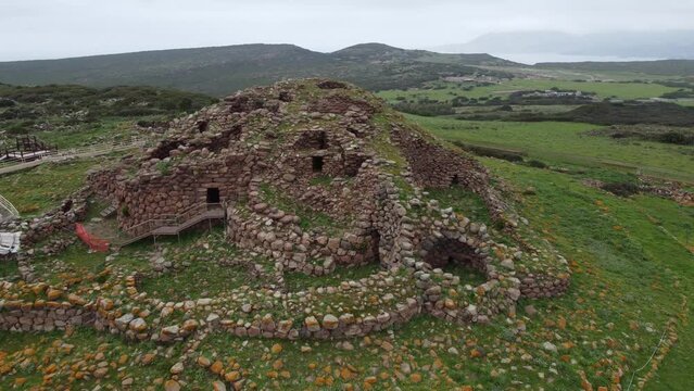 aerial view of the nuraghe di seruci, gonnesa, south sardinia
