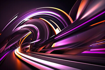 Speed motion Neon 3d render abstract, colorful glowing in ultraviolet spectrum, curvy neon lines, Futuristic speed concept, created with Generative AI