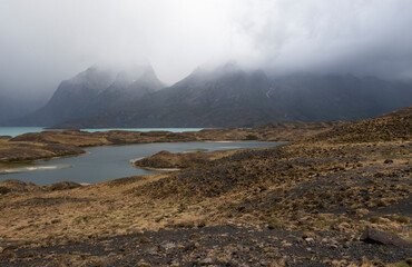 Misty morning in Torres del Paine National Park, Chile, South America