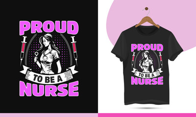 Nursing vector t-shirt design template. High-quality Design for shirt bags, mugs, and pillows. Graphic illustration with halftone, injection, flower, ribbon, and girl silhouette.