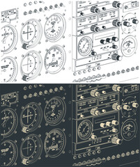 Airplane control panel illustrations - obrazy, fototapety, plakaty