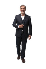 Full length shot of a mature businessman wearing a suit looking at camera. Transparent background