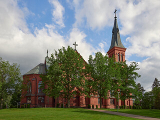 Exterior of new brick Lutheran church in Finnish Sipoo.