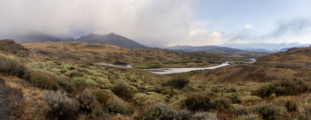 Misty morning in Torres del Paine National Park, Chile, South America - Panorama