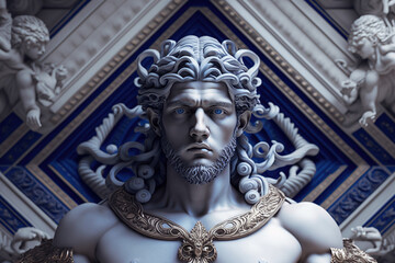 Mythological god Seth made mof azulejos white and blue, created with Generative AI - obrazy, fototapety, plakaty