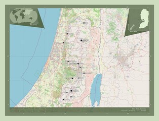 West Bank, Palestine. OSM. Labelled points of cities