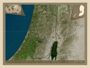 West Bank, Palestine. High-res satellite. Labelled points of cities