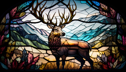 bright and colorful deer in the style of stained glass