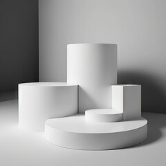 White square podiums in sunlight with shadow on white background. podium product display platform elegant background of modern design